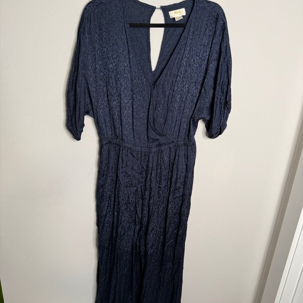 Maeve Anthropologie Jacqueline Jacquard Jumpsuit Blue Animal Print Wide Leg M - Picture 2 of 7